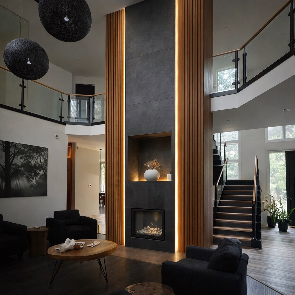 Venetian plaster fireplace wall cost example in Vancouver