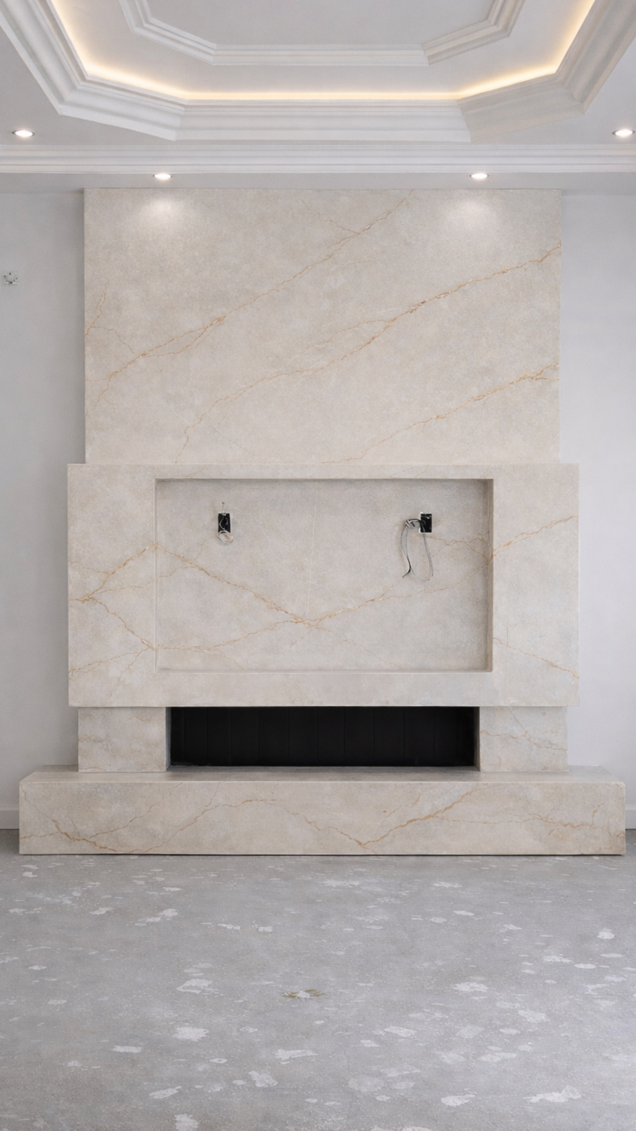 Venetian plaster fireplace wall in Vancouver